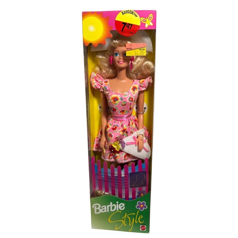 1994 Barbie Style Doll Flowered Dress #12292 New with Box Mattel